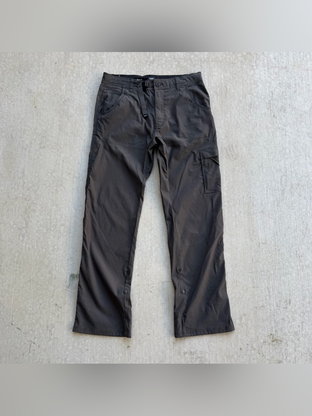 Prana Stretch Zion II Pants 32x32 Relaxed Fit Cargo Gray Belted Roll Up Cuff